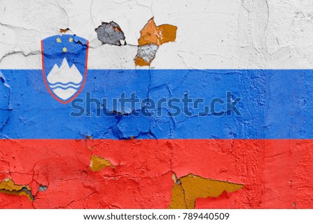 Slovenia flag painted on a weathered concrete wall