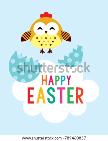 cute chicken happy easter greeting card