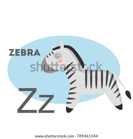 Zebra on alphabet. Letter Z with funny animal.