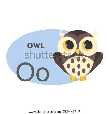Owl on alphabet. Letter O with funny animal.