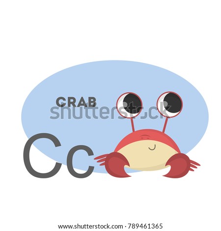 Crab on alphabet. Letter C with funny animal.