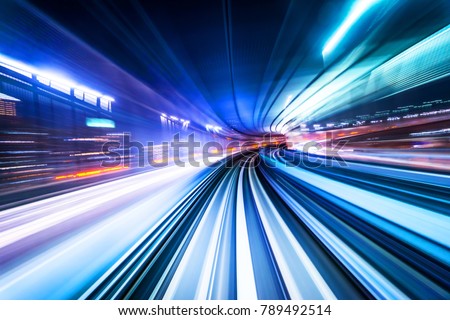 Business concept - high speed abstract MRT track of motion light for background in tokyo, japan Royalty-Free Stock Photo #789492514