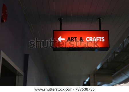 Art and Crafts sign classroom at school. 