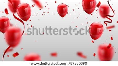 ed White balloons, confetti concept design template Happy Valentine's Day, background Celebration Vector illustration.