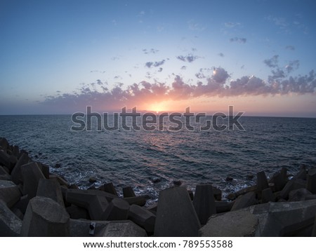 Sunset from the wave breaker in Herzliya Port, more pictures of various stages of the sun