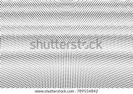 Black white dotted texture. Abstract halftone vector background. Monochrome halftone pop art design. Horizontal dotted gradient. Black ink dot vintage overlay. Perforated retro halftone template