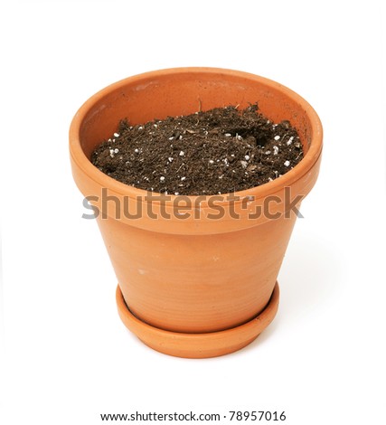 ceramic pot with ground soil on white background Royalty-Free Stock Photo #78957016