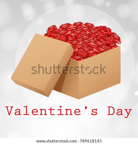 Velentine card template with box of roses illustration