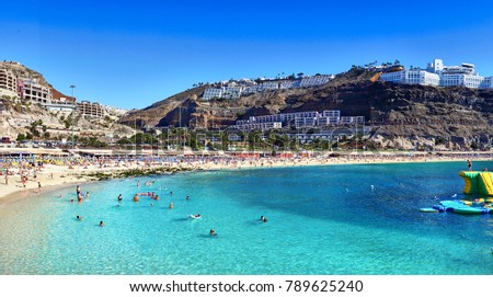 Bay of Amadores Beach in Gran Canaria in Spain - not far from Playa del Ingles Royalty-Free Stock Photo #789625240