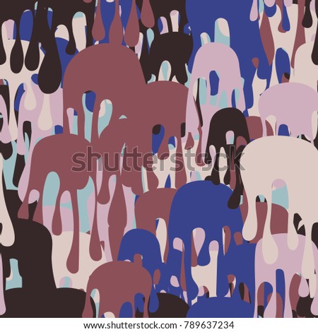 A seamless pattern depicting a surface covered with multicolored vertically dripping stains. Fashionable camouflage.