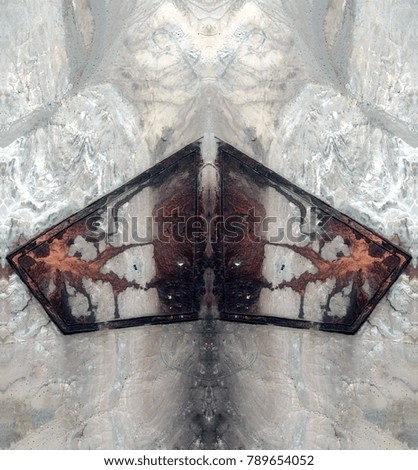 disintegrating aircraft, Tribute to Dalí, abstract symmetrical vertical photograph of the deserts of Africa from the air, aerial view, abstract expressionism, mirror effect, symmetry, kaleidoscopic