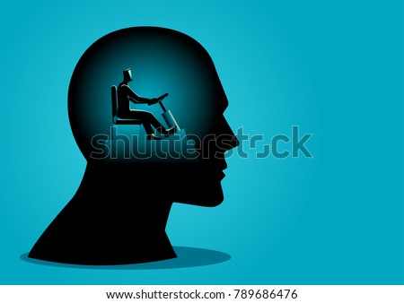 Business concept vector illustration of a human head being controlled by a businessman Royalty-Free Stock Photo #789686476