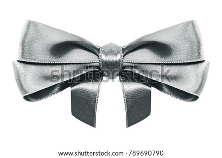 silver silk ribbon bow  isolated on white