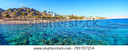 View of a beach in Eilat, Israel Royalty-Free Stock Photo #789707254