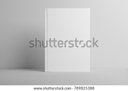 Real photo, blank book, brochure, booklet mockup template, hard cover, isolated on light grey background to place your design. 