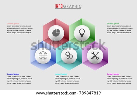 Five circles infographic template option  for business presentation.  Vector illustration can be used for diagram, workflow layout, business step options, banner or web design.