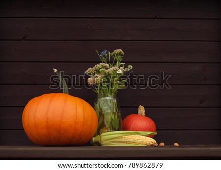 Autumn Still life with vegetables and flowers