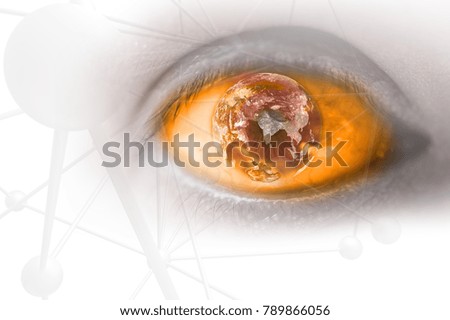Red eye viewing digital information. Communication concept.Elements of this image are furnished by NASA