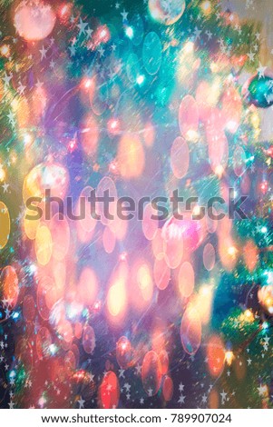 Christmas tree decorated with garlands, close-up background