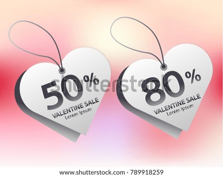 Premium heart label tag 50,80 percent for valentine sale season. Vector illustrator