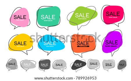 Big Set of vector flat colorful, black and white speech bubble shaped banners, price tags, stickers, posters, badges. Isolated on white background Royalty-Free Stock Photo #789926953