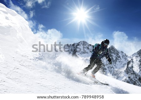 Winter skie and mountains landscape 