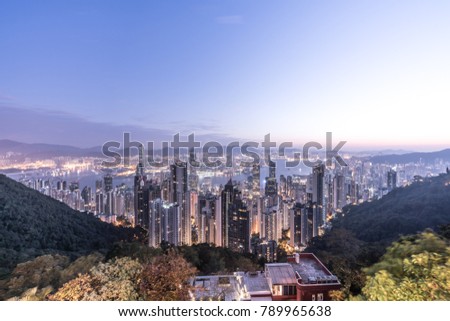 Hong Kong Skyline from victoria peak in the morning