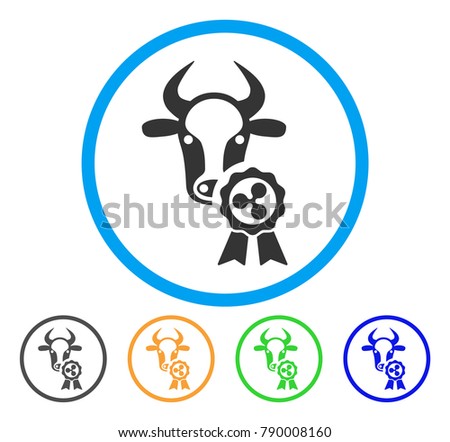 Cow Ripple Reward rounded icon. Style is a flat grey symbol inside light blue circle with bonus color versions. Cow Ripple Reward vector designed for web and software interfaces.