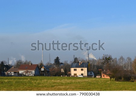 Czech Republic, Ostrava Bartovice, view of houses and factory