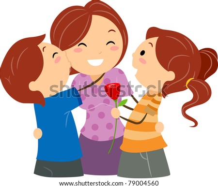Illustration of Kids Greeting their Mom on Mother's Day