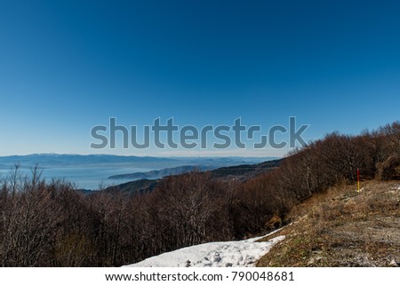 Chania of Pelion ski center with a  little amount of snow on a sunny day
