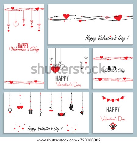 set of greeting cards for valentine's day, vector illustration of flat design isolated on white background