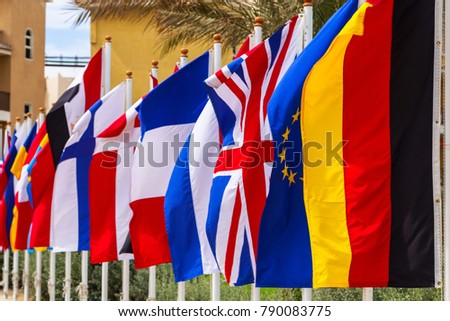 Row of national flags at the resort in Egypt