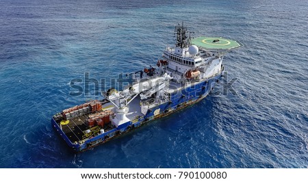 Oil and Gas field survey boat Royalty-Free Stock Photo #790100080