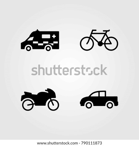 Transport vector icons set. pickup, bicycle and truck