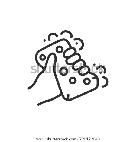 Sponge with foam in hand. linear icon. Line with Editable stroke