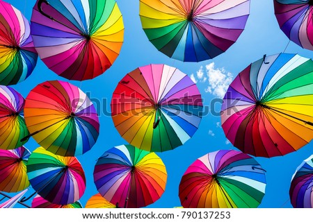 Colorful umbrellas background. The sky of colorful umbrellas Royalty-Free Stock Photo #790137253