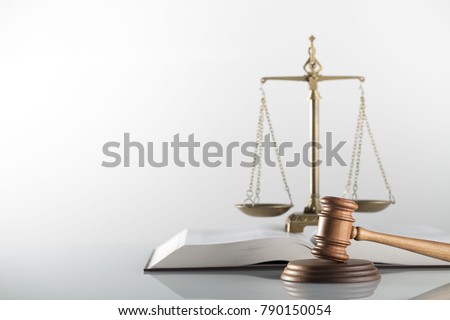 Law symbols on bright background. Place for text. Royalty-Free Stock Photo #790150054