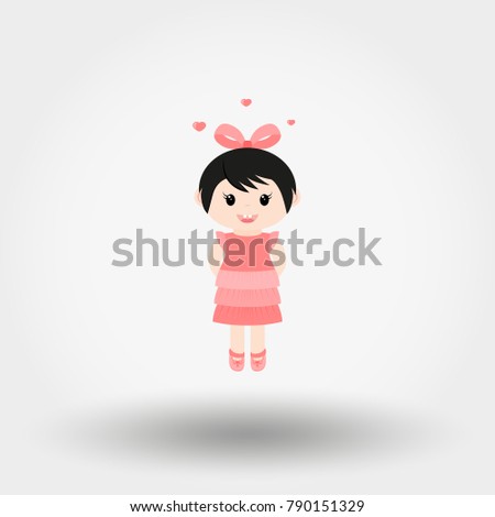 Lovely girl. Valentines Day. Icon for web and mobile application. Vector illustration on a white background. Flat design style.