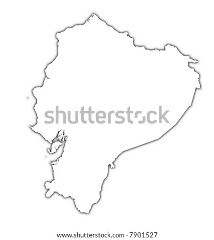 Ecuador outline map with shadow. Detailed, Mercator projection.