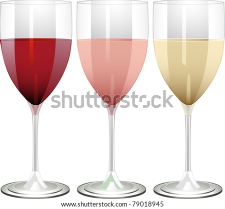 red, rose and white wine in glasses