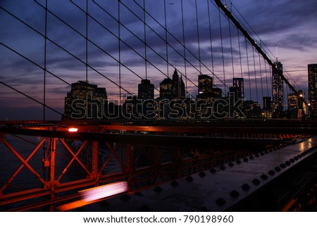 Brooklyn bridge skyline view of New York at night
