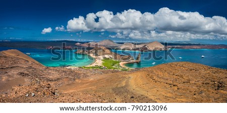The Galapagos Islands. Panorama of the Galapagos Islands from the height of the island of Bartolome, Galapagos. Ecuador. Royalty-Free Stock Photo #790213096
