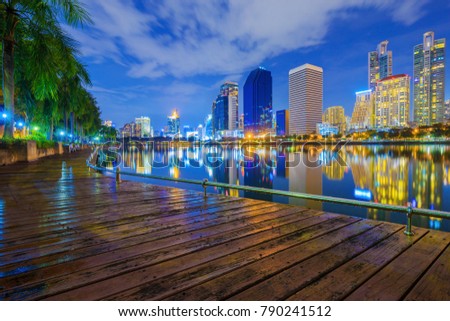 urban city night view at Benjakitti Park, Bangkok, Thailand