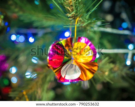 Christmas festival, Closeup on Christmas tree decoration with small toy.