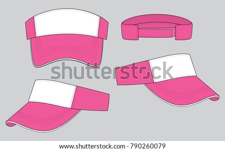 Sun Visor Cap Design Pink-White. White Sandwich With Adjustable Hook And Loop Tape Closure Vector.