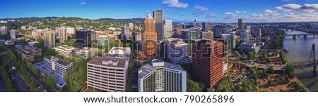Aerial panorama downtown Portland Oregon