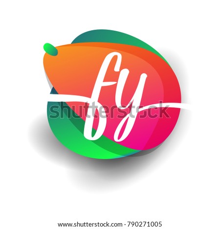 Letter FY logo with colorful splash background, letter combination logo design for creative industry, web, business and company.