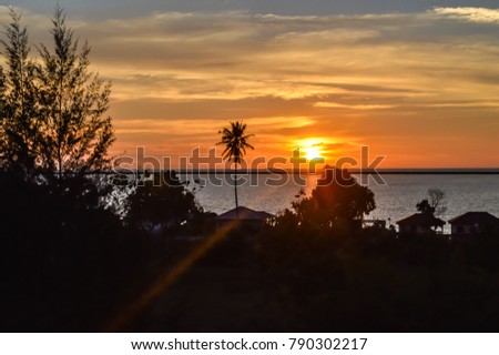 Sunset on the tropical beach in Langkawi Island, Malaysia, Asia.