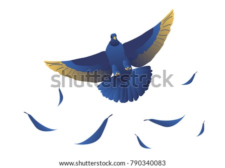 Vector image of a dove in flight with feathers.
